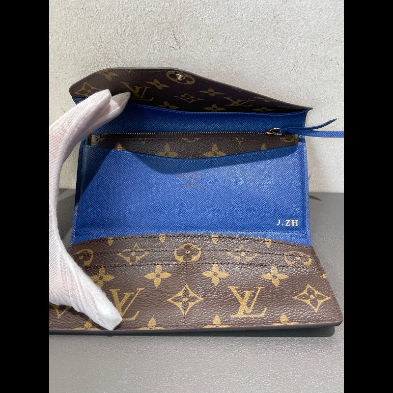 LV 豆豆長款 老花 藍色豆 有刻字 長夾-16