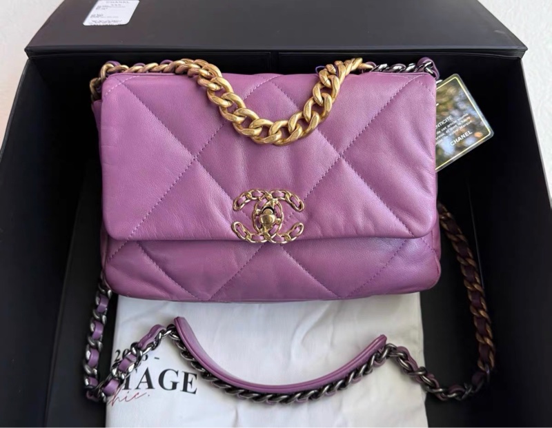 【97新 ✨ 全網最低價！】Chanel 香奈兒  薰衣草紫色 金扣19bag 小號 （下單前先詢問庫存❗️）-0