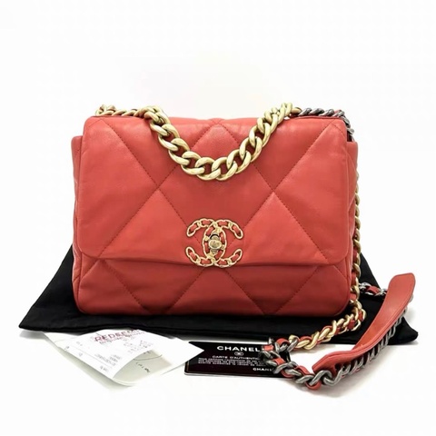 【98新 ✨ 全網最低價！】CHANEL 香奈兒 橘紅色金扣19bag小號單肩斜挎包 （下單前先詢問庫存❗️）