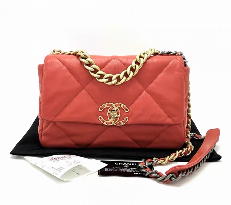 【98新 ✨ 全網最低價！】CHANEL 香奈兒 橘紅色金扣19bag小號單肩斜挎包 （下單前先詢問庫存❗️）-0