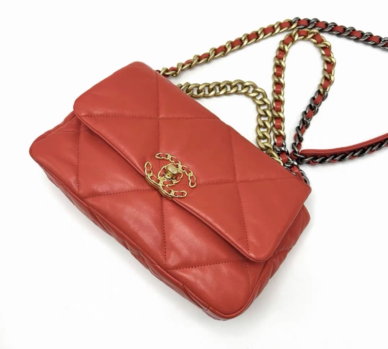 【98新 ✨ 全網最低價！】CHANEL 香奈兒 橘紅色金扣19bag小號單肩斜挎包 （下單前先詢問庫存❗️）-2