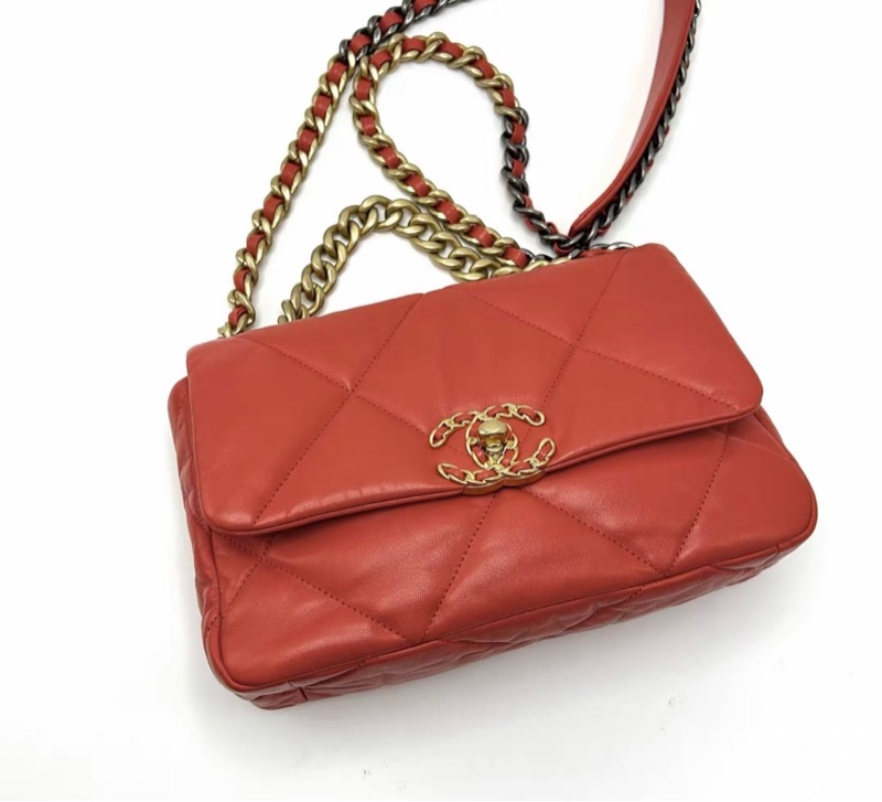 【98新 ✨ 全網最低價！】CHANEL 香奈兒 橘紅色金扣19bag小號單肩斜挎包 （下單前先詢問庫存❗️）-3