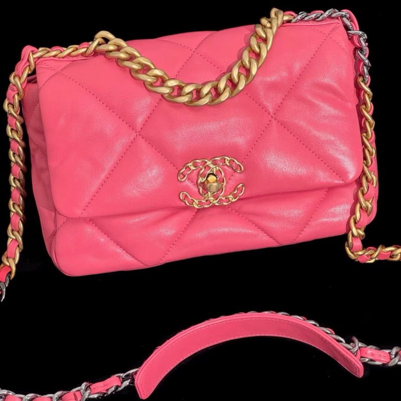 【98新 ✨ 全網最低價！】CHANEL 香奈兒 蜜桃粉紅色 金扣19bag小號 單肩斜挎包 （下單前先詢問庫存❗️）-2