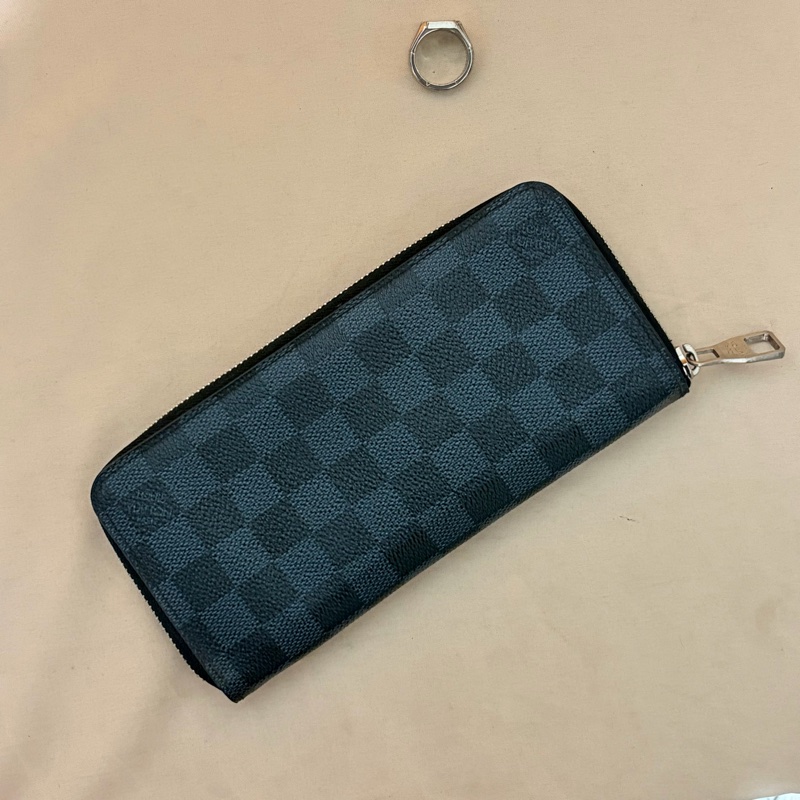 🔥好看實用 LV 路易威登 Louis Vuitton 藍黑棋盤格拉鏈10卡 長夾-0