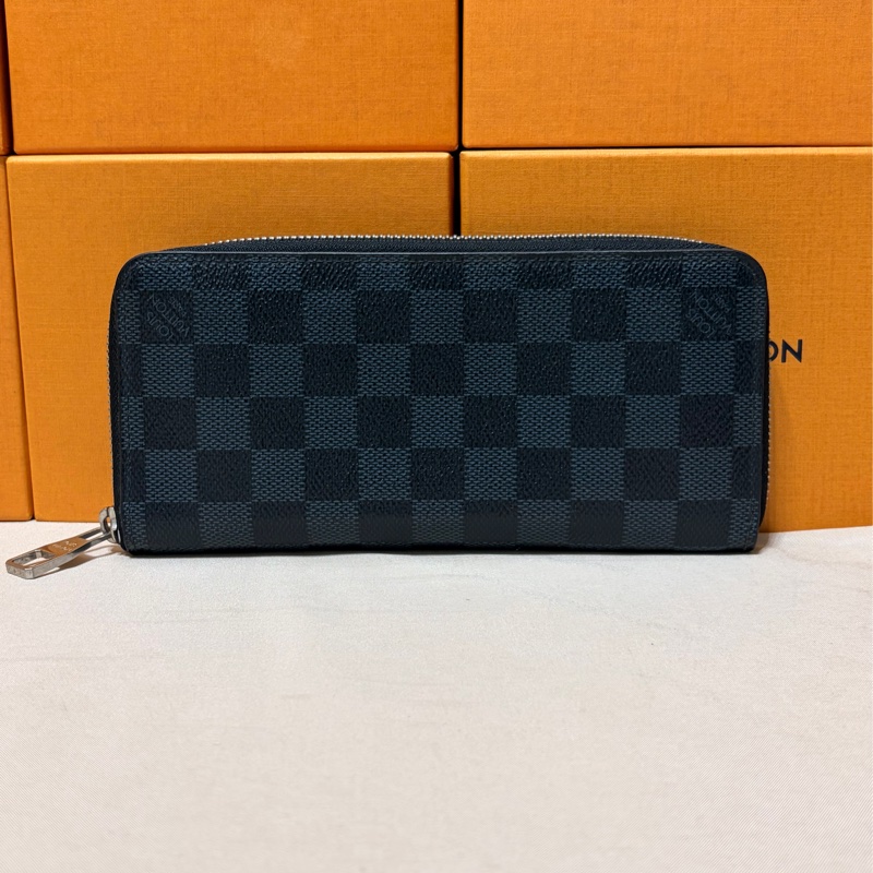 🔥好看實用 LV 路易威登 Louis Vuitton 藍黑棋盤格拉鏈10卡 長夾-2