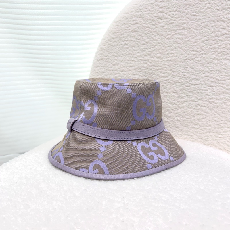 GUCCI粉紫色緹花大LOGO混紡漁夫帽730336-1
