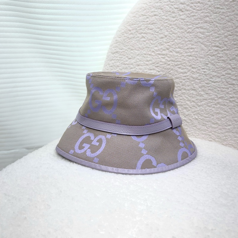 GUCCI粉紫色緹花大LOGO混紡漁夫帽730336-2