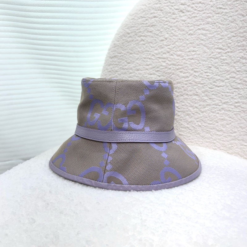 GUCCI粉紫色緹花大LOGO混紡漁夫帽730336-3