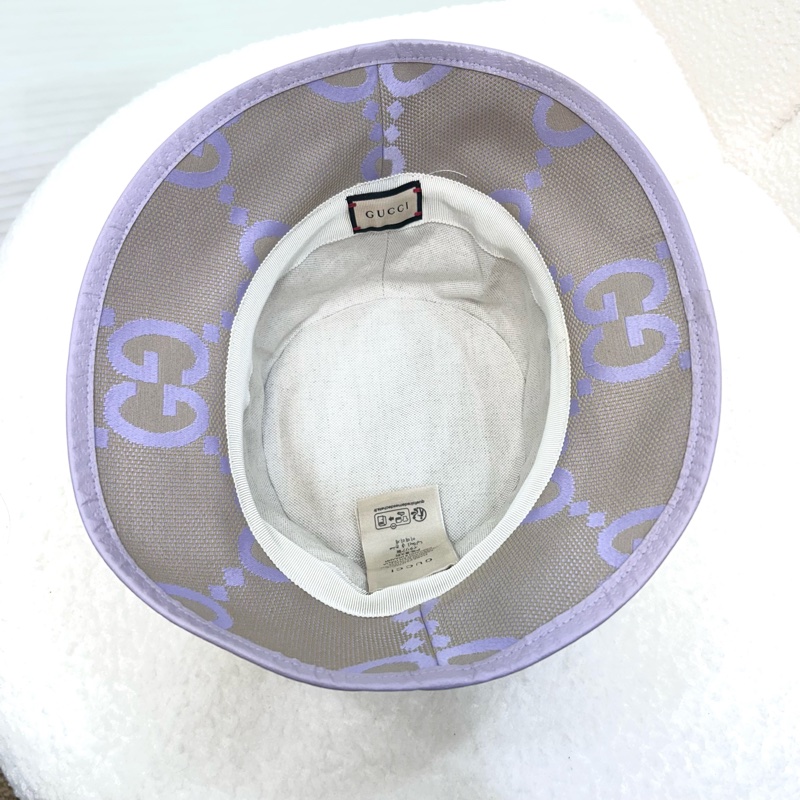 GUCCI粉紫色緹花大LOGO混紡漁夫帽730336-4