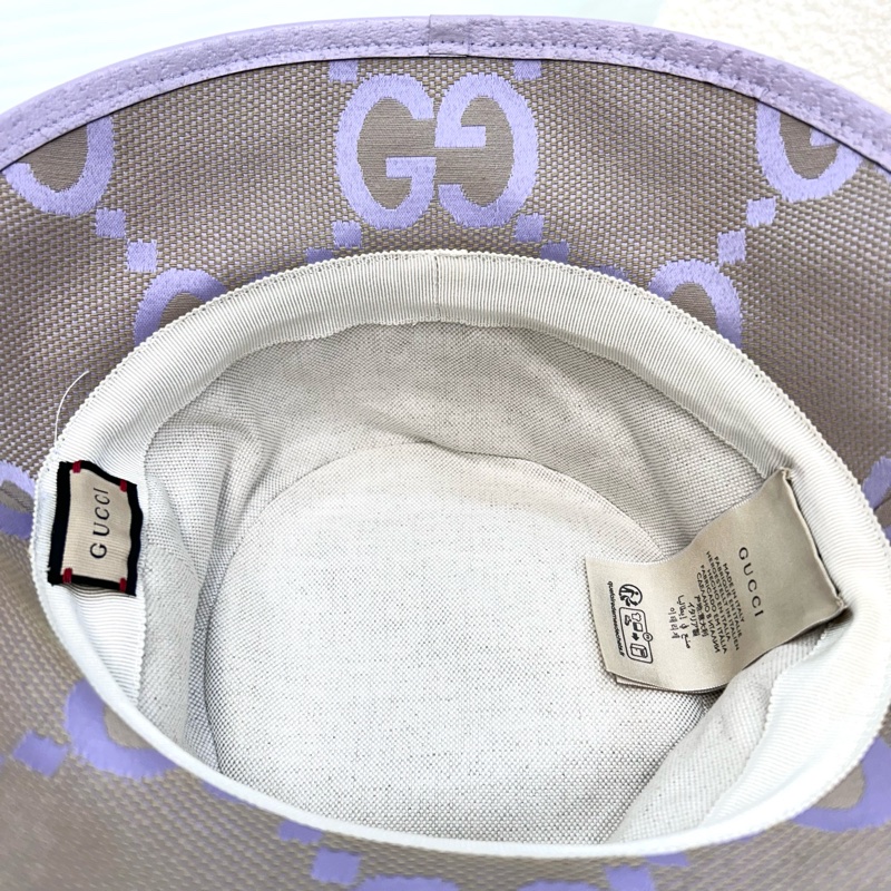 GUCCI粉紫色緹花大LOGO混紡漁夫帽730336-5
