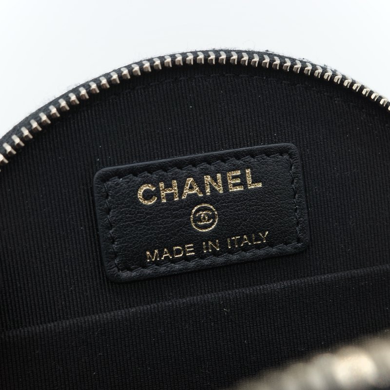 Chanel 香奈兒 經典菱格紋 黑色 荔枝牛皮 迷你圓形化妝包-13