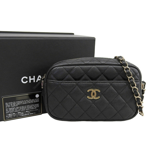 香奈兒 (CHANEL) Matelasse 相機包 A91796 Seal 26 系列單肩背包，魚子醬紋皮革，黑色