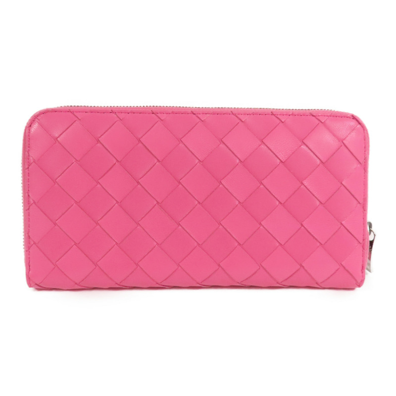 BOTTEGA VENETA 織紋皮革Round Long Wallet銀扣拉鏈長錢包-1