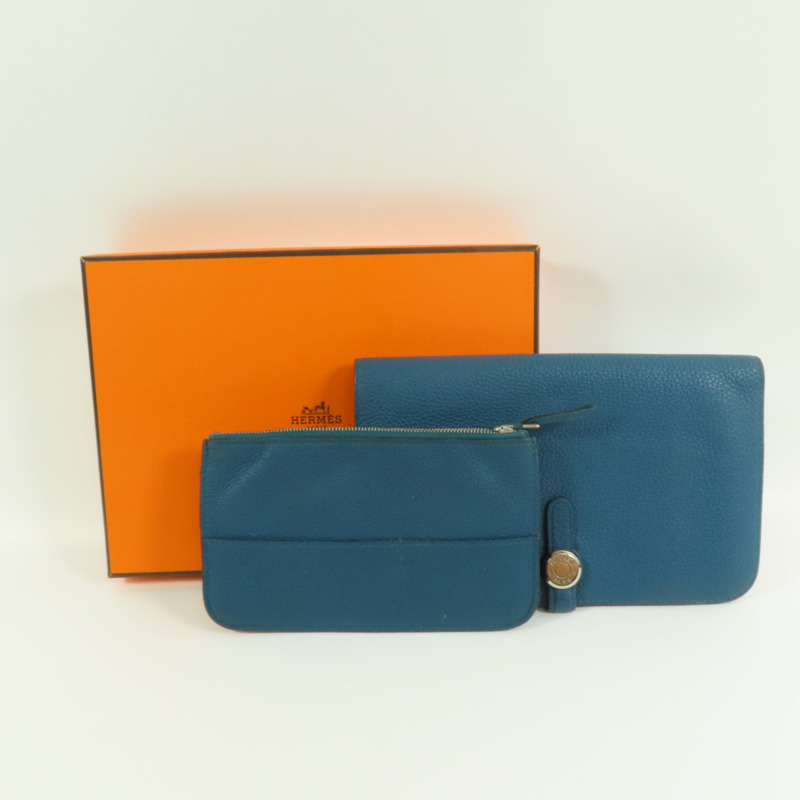 HERMES Clemence皮革Dogon Wallet銀扣長錢包Colvert-19