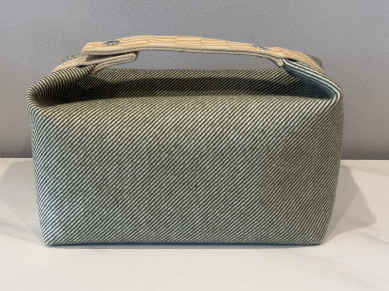 Hermes 愛馬仕 新款Bride a brac 綠色編織手柄帆布 餐盒包 便當包 化妝包 洗漱包 大號-1