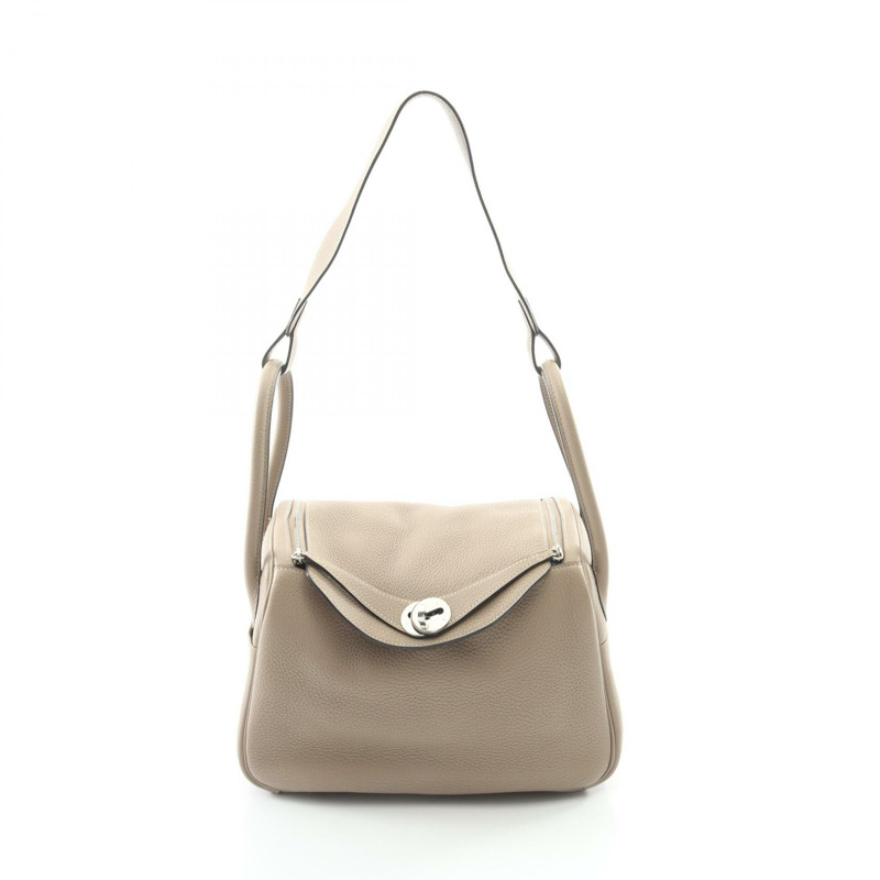 愛馬仕 Lindy 26 單肩手提包,Clemence 皮革,Gris tourterelle 灰色,銀色五金,二手,M碼-0