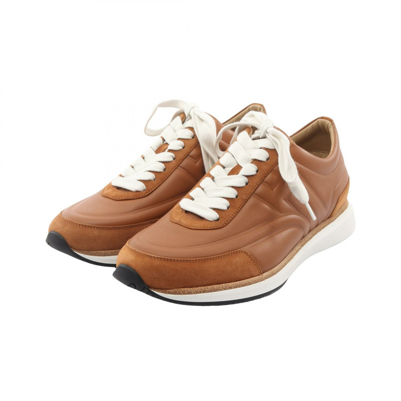 愛馬仕 Easy Sneakers 男士運動鞋 #40 皮革絨面革棕色二手-0