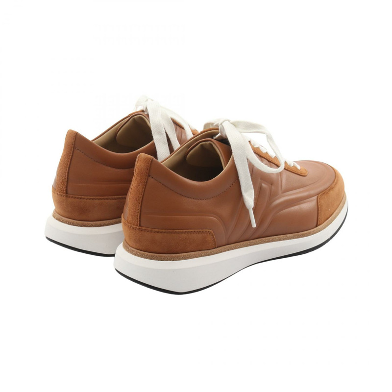 愛馬仕 Easy Sneakers 男士運動鞋 #40 皮革絨面革棕色二手-1