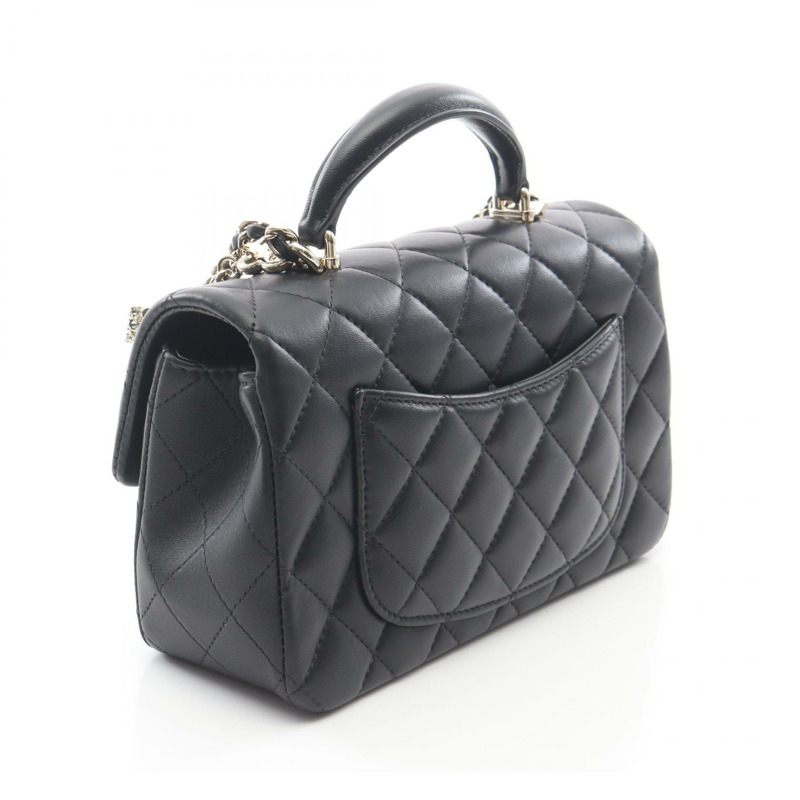 香奈兒迷你經典款單肩背包,羊皮材質,黑色,二手,金色五金,CC標誌-1