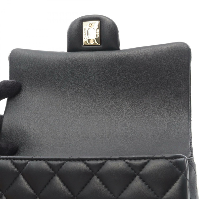 香奈兒迷你經典款單肩背包,羊皮材質,黑色,二手,金色五金,CC標誌-5