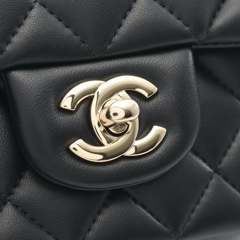 香奈兒迷你經典款單肩背包,羊皮材質,黑色,二手,金色五金,CC標誌-8