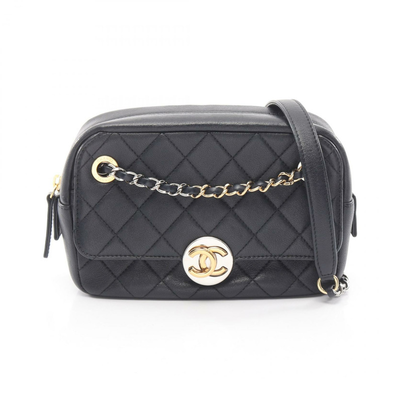香奈兒 (CHANEL) Matelasse 相機鏈條單肩包,海軍藍皮革,二手女士 CC Coco-0