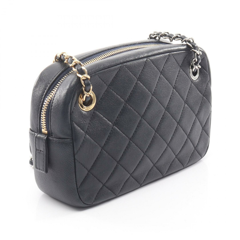 香奈兒 (CHANEL) Matelasse 相機鏈條單肩包,海軍藍皮革,二手女士 CC Coco-1