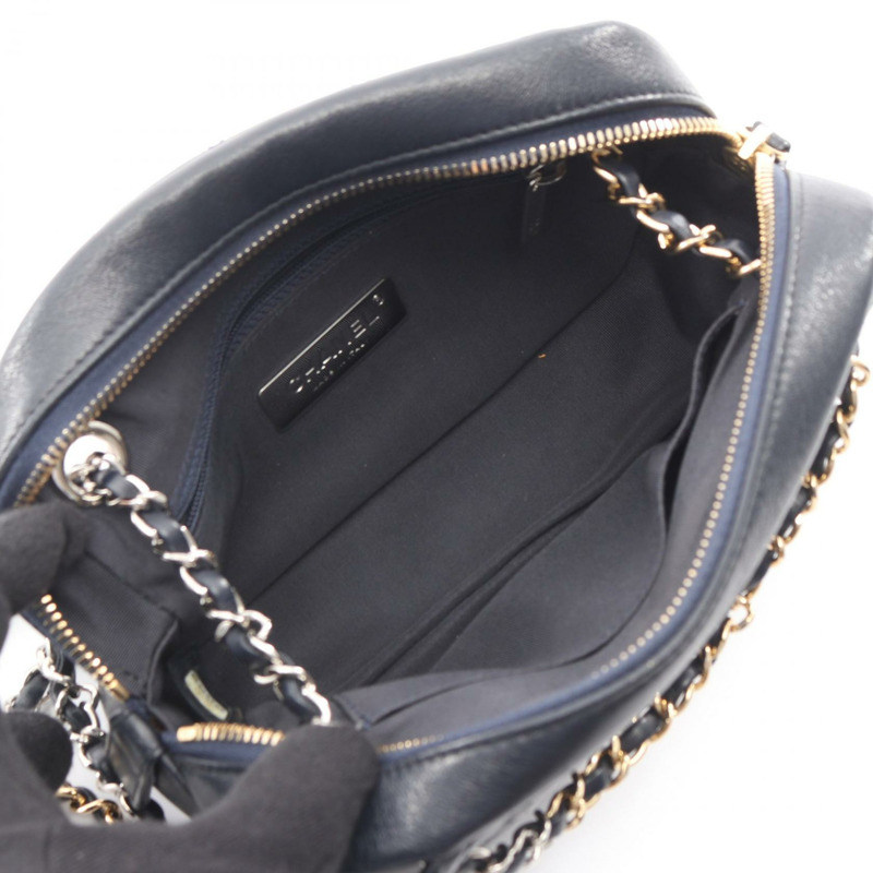 香奈兒 (CHANEL) Matelasse 相機鏈條單肩包,海軍藍皮革,二手女士 CC Coco-2