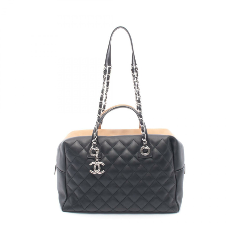 香奈兒 (CHANEL) Matelasse 雙色鏈條肩背包,黑色/米色皮革,二手女士款,帶五金配件-0