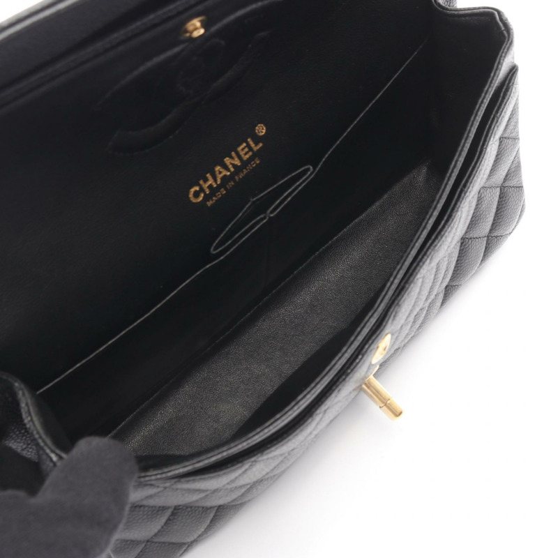 香奈兒 (CHANEL) Matelasse W 翻蓋肩背包,粒面小牛皮,黑色,二手,女士,金色五金-2