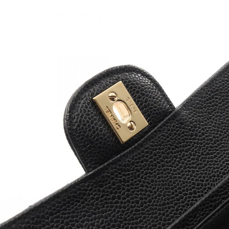 香奈兒 (CHANEL) Matelasse W 翻蓋肩背包,粒面小牛皮,黑色,二手,女士,金色五金-8