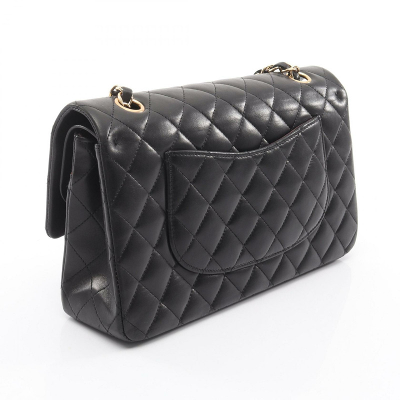 香奈兒 (CHANEL) Matelasse W 翻蓋鏈條單肩背包,羊皮材質,黑色,二手,金色五金,CC-1