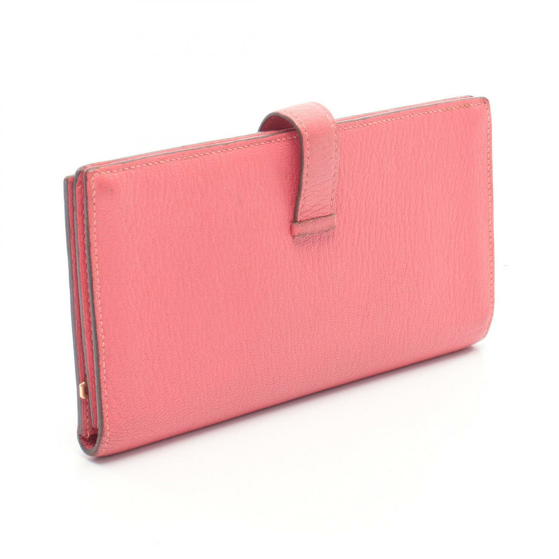 愛馬仕 Bearn Soufflet 雙折皮夾,山羊皮,玫瑰玫瑰色,二手 A-1