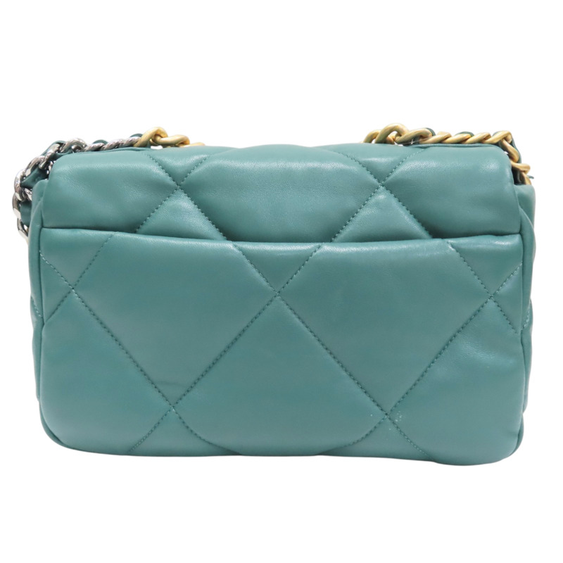 綠色 菱格紋 羊皮 Chanel 19 肩背包 金釦【CHANEL 香奈兒】 AS1160-1