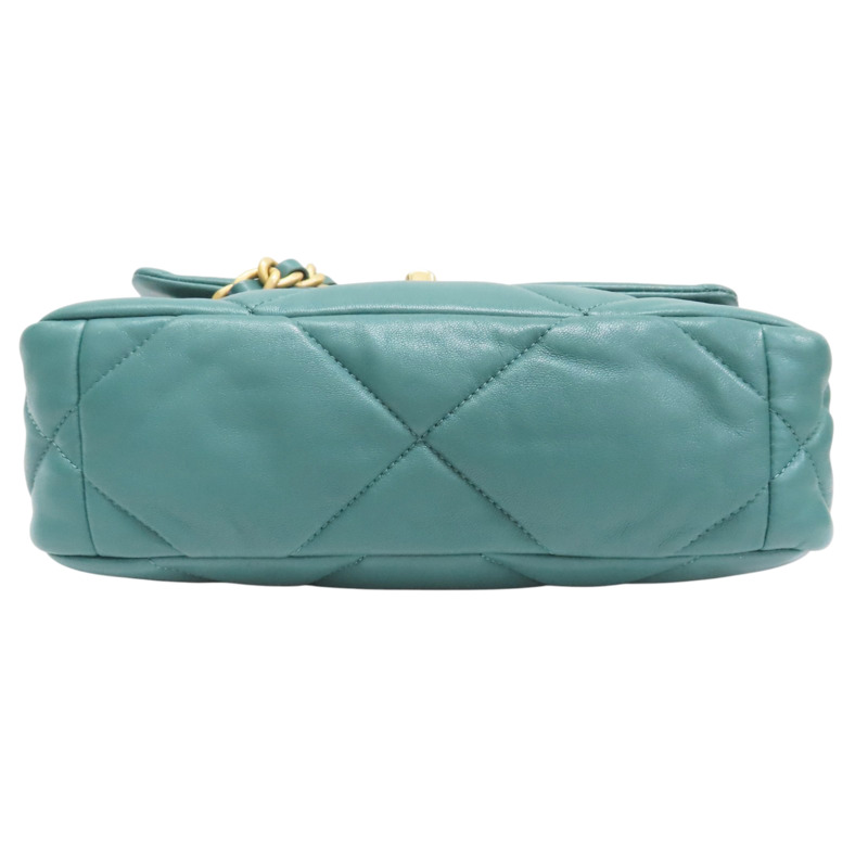 綠色 菱格紋 羊皮 Chanel 19 肩背包 金釦【CHANEL 香奈兒】 AS1160-3