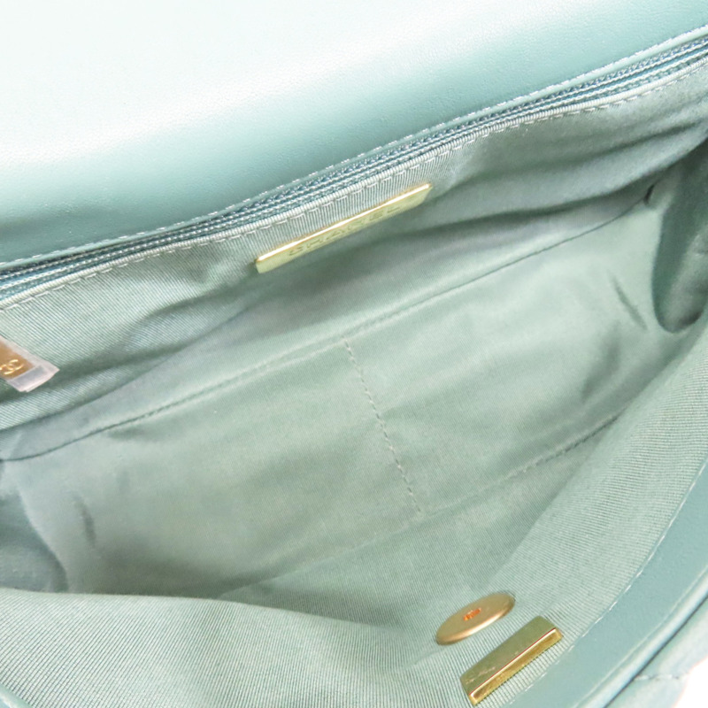 綠色 菱格紋 羊皮 Chanel 19 肩背包 金釦【CHANEL 香奈兒】 AS1160-4