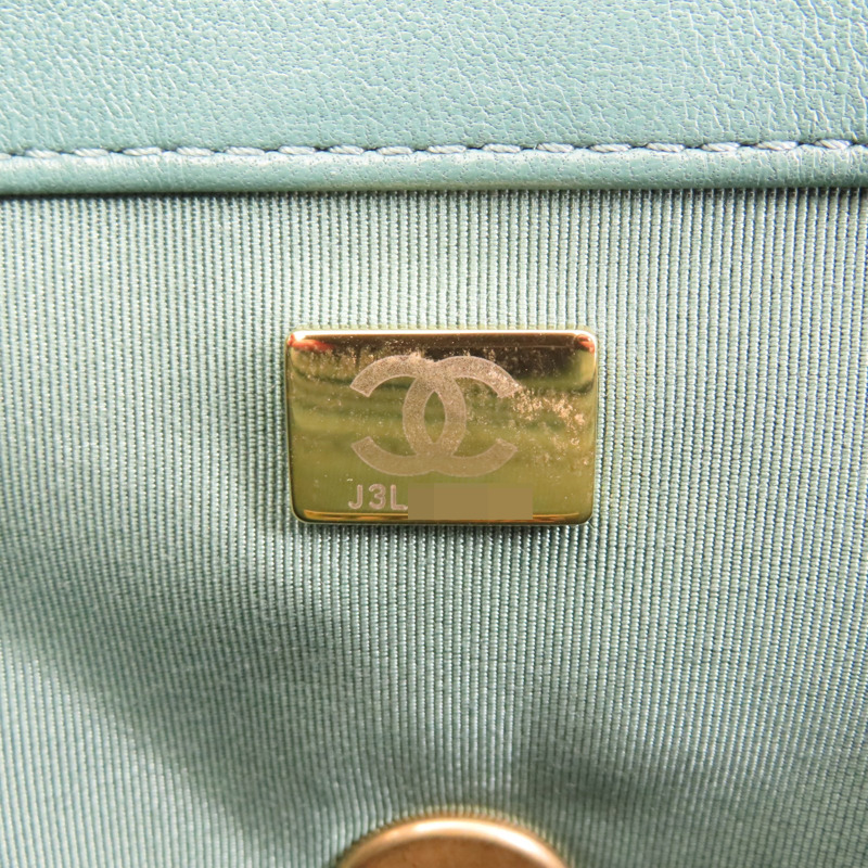 綠色 菱格紋 羊皮 Chanel 19 肩背包 金釦【CHANEL 香奈兒】 AS1160-6