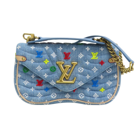 藍色 單寧布 多色原花 New Wave Chain 兩用包【LOUIS VUITTON LV 路易威登】 M53692