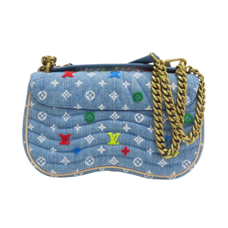 藍色 單寧布 多色原花 New Wave Chain 兩用包【LOUIS VUITTON LV 路易威登】 M53692-1