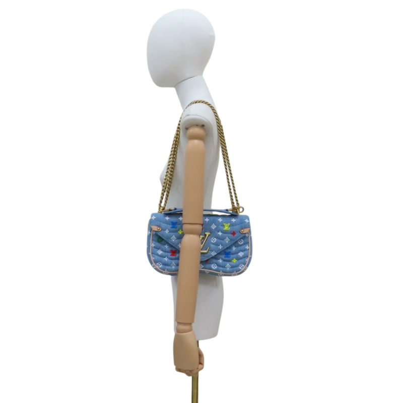 藍色 單寧布 多色原花 New Wave Chain 兩用包【LOUIS VUITTON LV 路易威登】 M53692-10