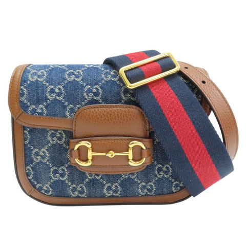 藍色 GG Denim 單寧布 Horsebit 1955 肩背包【GUCCI 古馳】 658574