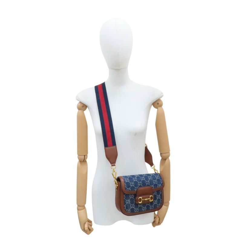 藍色 GG Denim 單寧布 Horsebit 1955 肩背包【GUCCI 古馳】 658574-8