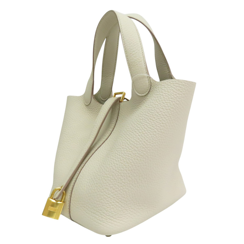 奶油白色 Clemence 牛皮 Picotin Lock 18 手提包 U刻 金釦【HERMES 愛馬仕】 H056289CC-2