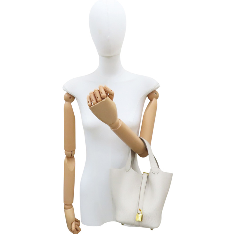 奶油白色 Clemence 牛皮 Picotin Lock 18 手提包 U刻 金釦【HERMES 愛馬仕】 H056289CC-7