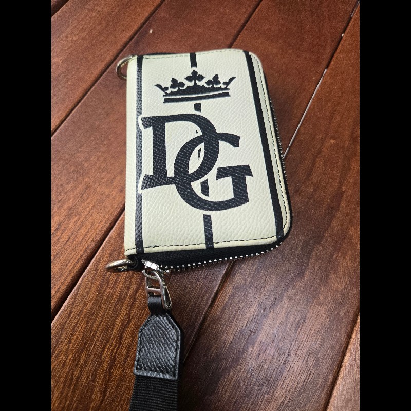 DOLCE & GABBANA掛繩錢包皇冠標誌 D&G 標誌頸帶 黑白條紋 粒面牛皮Dauphine錢包-2