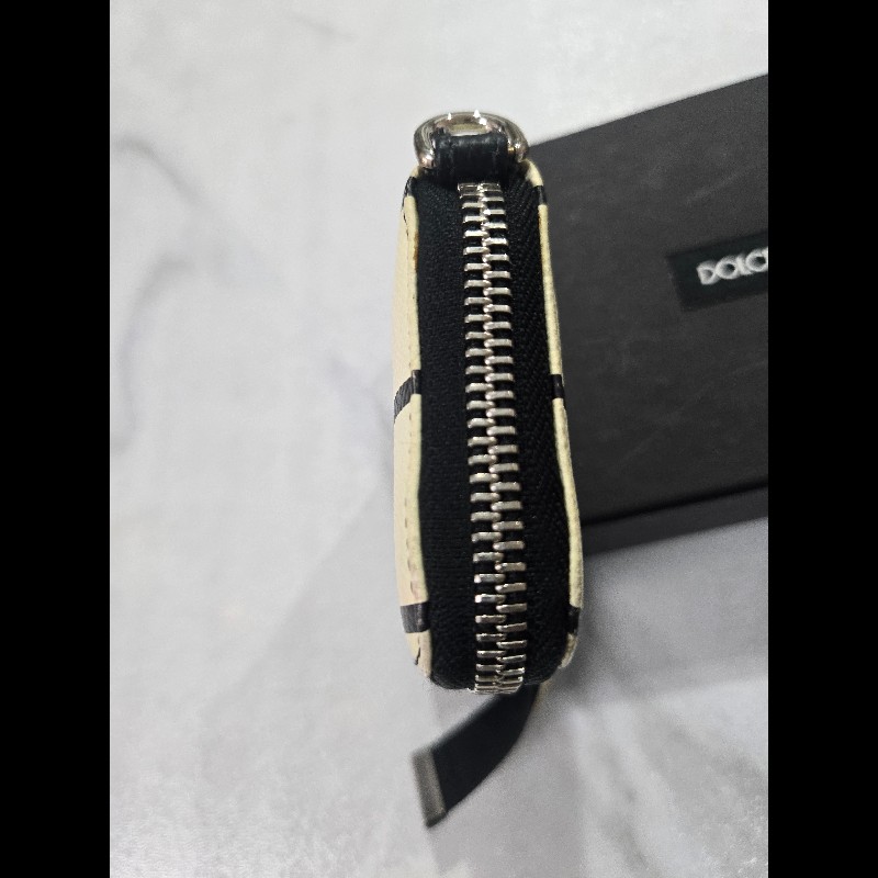 DOLCE & GABBANA掛繩錢包皇冠標誌 D&G 標誌頸帶 黑白條紋 粒面牛皮Dauphine錢包-9