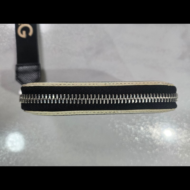 DOLCE & GABBANA掛繩錢包皇冠標誌 D&G 標誌頸帶 黑白條紋 粒面牛皮Dauphine錢包-11