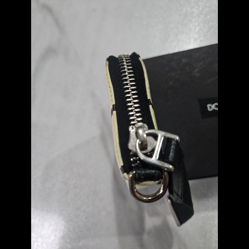 DOLCE & GABBANA掛繩錢包皇冠標誌 D&G 標誌頸帶 黑白條紋 粒面牛皮Dauphine錢包-14