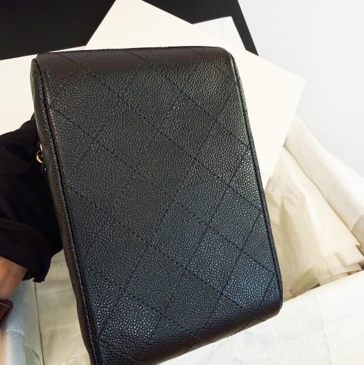 全新CHANEL 25C黑色荔枝金皮穿鏈豆腐包mini tote桶包AS3176-3