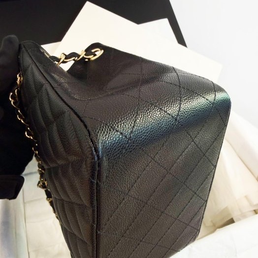 全新CHANEL 25C黑色荔枝金皮穿鏈豆腐包mini tote桶包AS3176-6